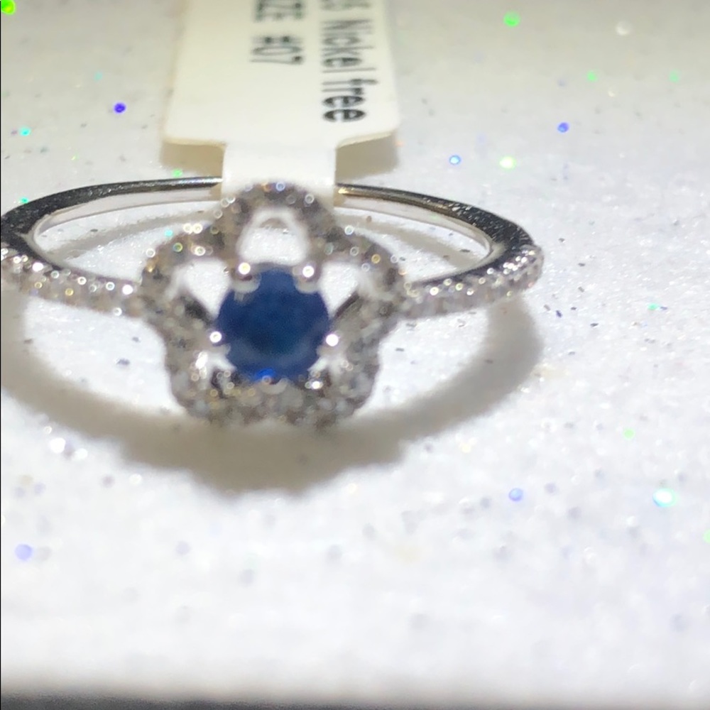 Size 7 blue flower 925 Sterling silver ring
